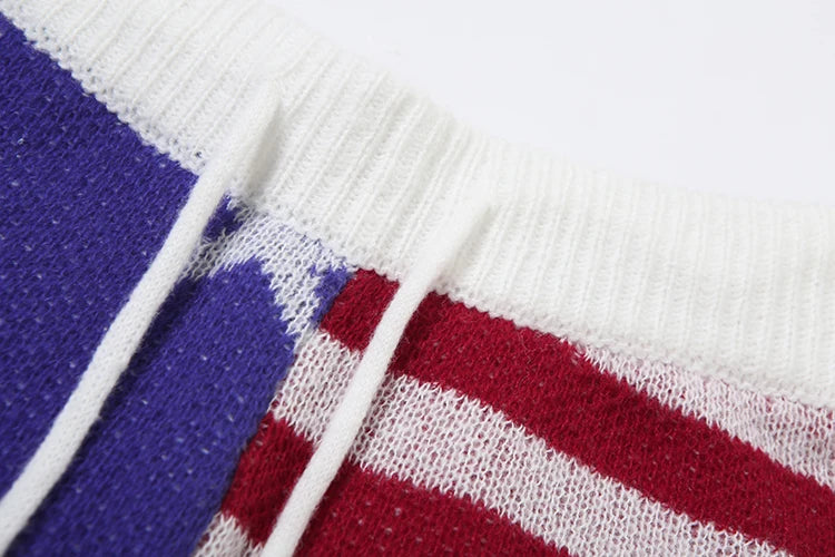 Summer Sweet 2-Piece Set Women Solid Backless Sleeveless Elegant Tops+ Pentagram Stripes Knit Shorts Matching Suits