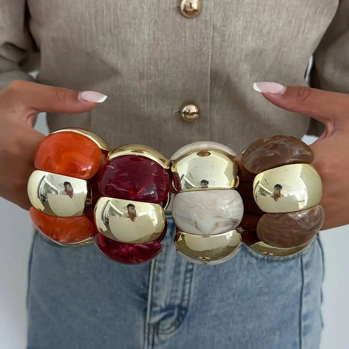 Wide Resin Bracelets for Women, Vintage Elastic Rope Bangle, Versatile Hand Jewelry, Fashion Personality, 2026 Style