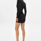 Women Deep V Neck Shoulder Pads Sexy Mini Dress Long Sleeve Gold Metal Decor Ruched Bodycon Dress Nightclub Party Dress