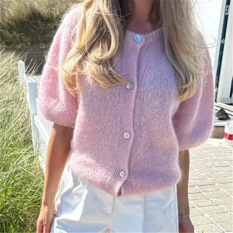 Y2k Cardigan Sweaters for Women Short Sleeve Button Down Knit Cardigans Casual Sweater Pullover Autumn Winter Tops