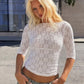 Textured 3/4 Sleeve Top White Floral Lace Crew Neck Fitted Shirts Elegant Women Clothes Autumn 2026