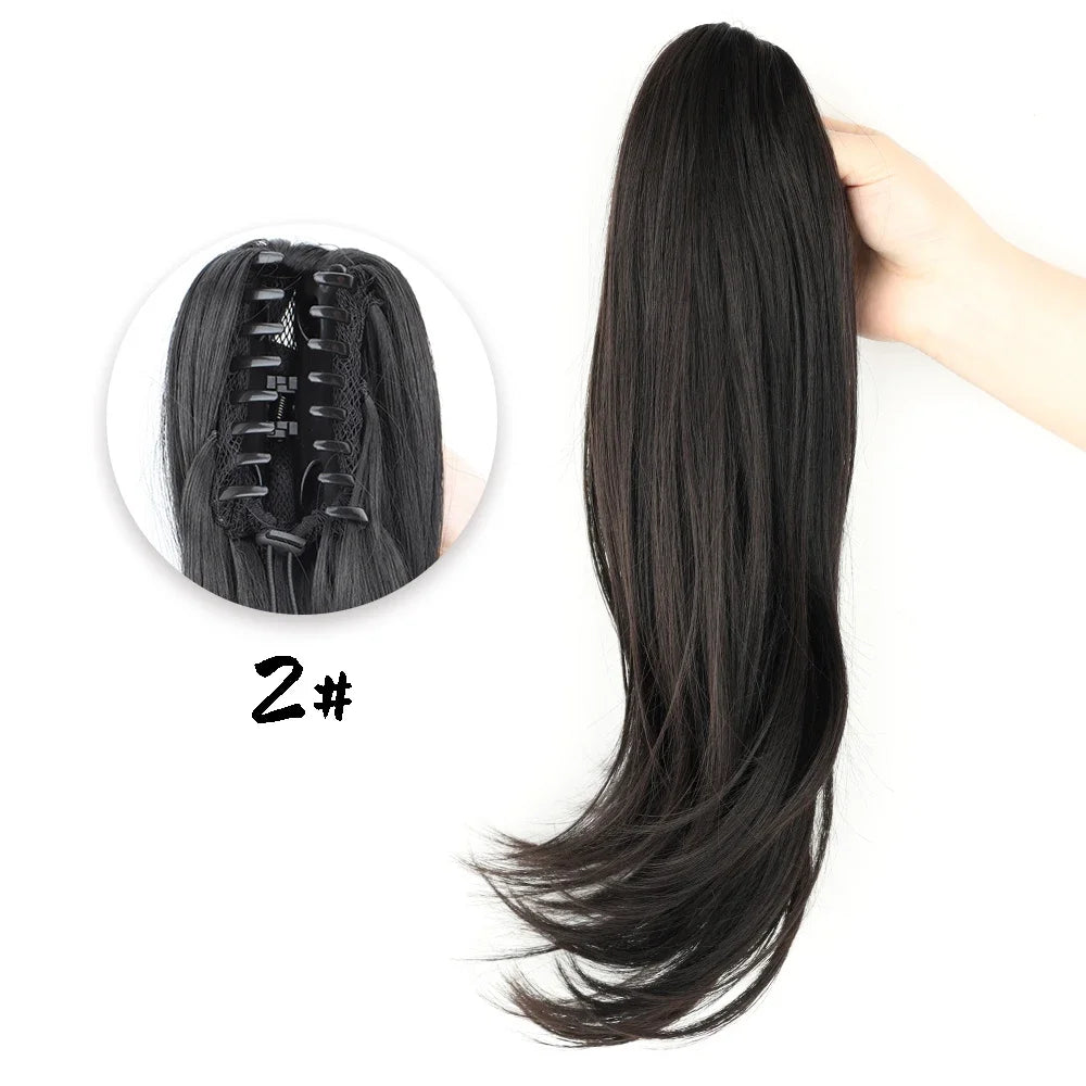 Synthetic Long Wavy Ponytail Hair Extensions Brown Black 18Inch Claw Clip Pony Hairpiece For Daily Use Hair Accessories