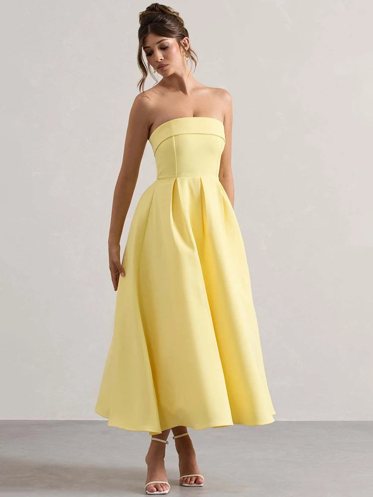 Off-shoulder Strapless Sexy Midi Dress Women Fashion Elegant Sleeveless Backless High Waist A-line Club Party Dress New