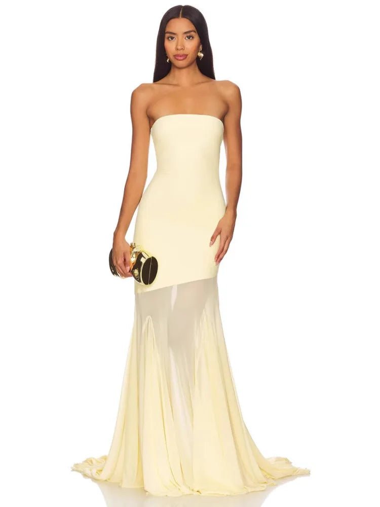 Off-shoulder Strapless Sexy Maxi Dress Women Gown Fashion Elegant Mesh Sleeveless Backless Bodycon Club Party Dresses