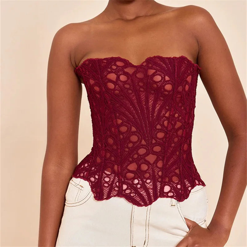 Hollow Out Corset Tops Irregular Hem Fishbone Underbust Top Slim Bandage Shapewear Bustier Costumes Evening Party Corset