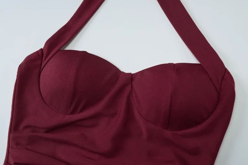 Sexy Halter Backless High Split Maxi Dress Black Burgundy Elegant Party Dresses Woman 2025 Luxury