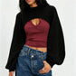 Women's Cropped Knit Shrug Sweater Open Back Round Neck Long Lantern Sleeve Loose Short Knit Top Streetwear Pullover