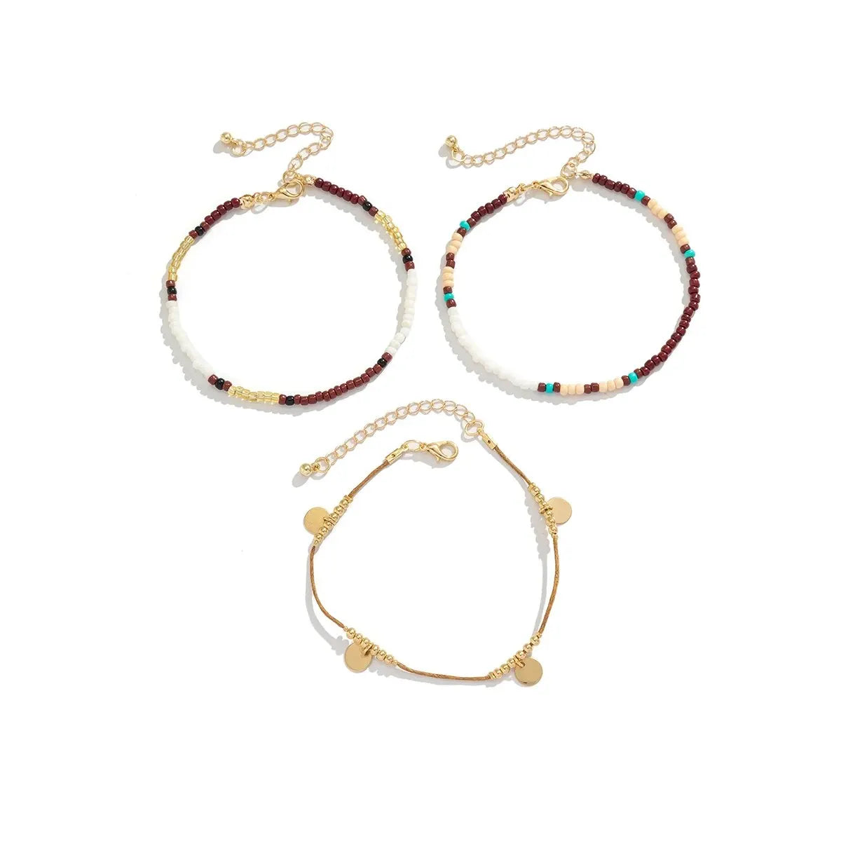 3Pcs/Set Bohemian Rice Beads Anklets for Women Vintage Trend Round Sequin Feet Chain Summer Beach Barefoot Jewelry Accessories