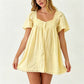 Square Neck Eyelet Lace Mini Dress Women Flutter Short Sleeve Front Button Pleated Loose Babydoll Summer Vacation Dress