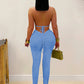 Peach Buttocks Backless Jumpsuit Women Plait Sexy Hollow Halter Bandage Ruched Y2K Party Club Street Workout Overalls