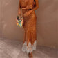 Vintage Floral Print Bodycon Long Skirt Women Polka Dot Lace Spliced Hem High Waist Mermaid Midi Skirt Casual Beachwear