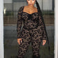 Double Jacquard Women 2 Piece Set Full Sleeve Square Collar Crop Tops+Bike Shorts Matching Streetwear Skinny Outfits