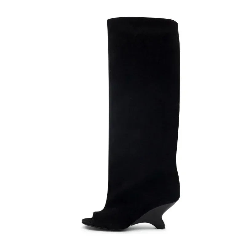 Women's Fish Mouth Thick High Heels Knee Length Cool Boots Slant Heel Fashion Show Large Size Spring/Summer Women's Boots