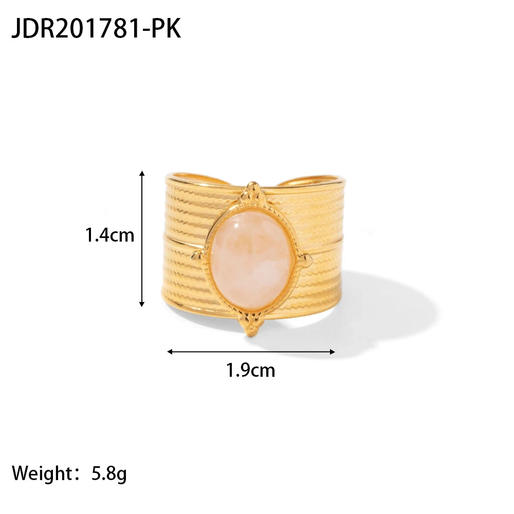 New Design Natural Stone Stainless Steel Ring Women Waterproof Stylish Golden Jewelry 2022 NEW Set