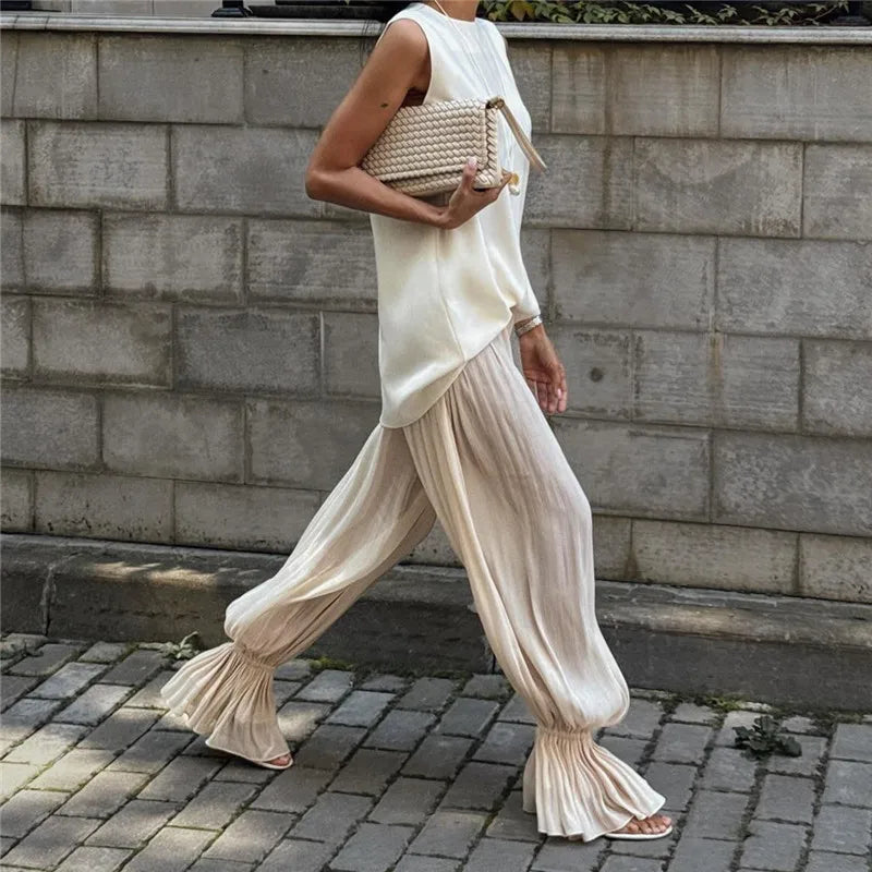 Women Baggy Balloon Pants Bubble Pleated Oversized Bloomers Wide Leg Lantern Harem Bloomer Pants Y2K Streetwear