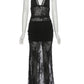 Midnight Backless Dress Woman Mesh Patchwork Lace-Up Halter Sleeveless Robe Club Party Sexy Fashion Coquette Vestidos