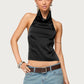 Women’s Summer Halter Tops Summer Casual Solid Color Slim Fit Cowl Neck Backless Satin Silk Vest Holiday Beachwear