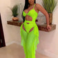 Summer 2 Piece Set Women Sexy Hollow See Through Bodysuit Top+Ruffles Pants Vacation Beach Matching Clubwear Outfits