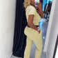 Trend Striped Print 2 Piece Set Women Casuals Color Blocking Turn Down Collar Short Sleeve T-Shirt+Pants Street Suits