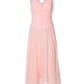 V-neck Sleeveless Long Dresses Chiffon Patchwork Pink French Style Elegant Dresses for Woman Clothing
