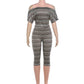 Off Shoulder Striped Capri Set Casual Fall Outfits Women's Matching Sets 2 Piece Pantsuits for Woman