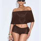 Summer 2 Piece Set Women Simple Trend Slash Neck Mid Sleeve Crop Tops+Shorts+Foot Cover Matching Streetwear Outfits