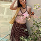 Chic Street 2 Piece Set Women Trend Line Patchwork Sleeveless Tank Top+Polka Dot Print Irregular Hem Skirt Party Suit