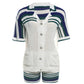 See Through 2 Piece Sets Woman Summer Casual Lapel Pockets Short Sleeve Tops+Contrast Shorts Knitted Matching Outfits