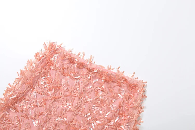 Summer Sequin Tassels 2 Piece Set Women Sexy Swing Collar Tank Tops+Peach Hip Skits Midnight Birthday Party Slim Clubwear