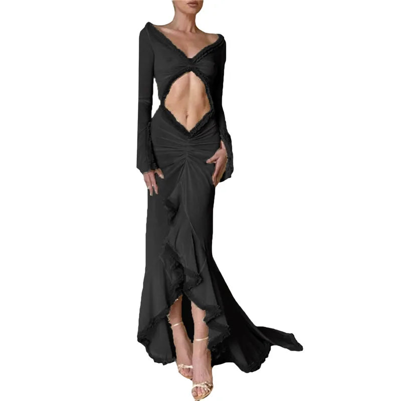 Women Sexy Lace See Through Maxi Dress Y2k Floral Sheer Strap Backless Bodycon Fitted Long Dress Party Club Dress
