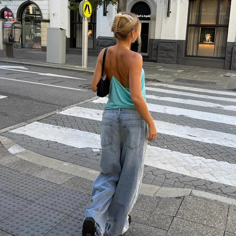 Women's Tanks Sexy Deep V-neck Sleeveless Backless Crop Tops Summer 2026 Trendy Female Clothes