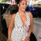 Wild Trend Romper Women Fashion Swing Collar Sexy Hottie Backless Polka Dot Print Halter Midnight Party Street Clubwear