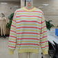 Stripe Knit Sweater Women Crew Neck Drop Shoulder Long Sleeve Oversized Pullover Loungewear Daily Casual Basic Knit Top
