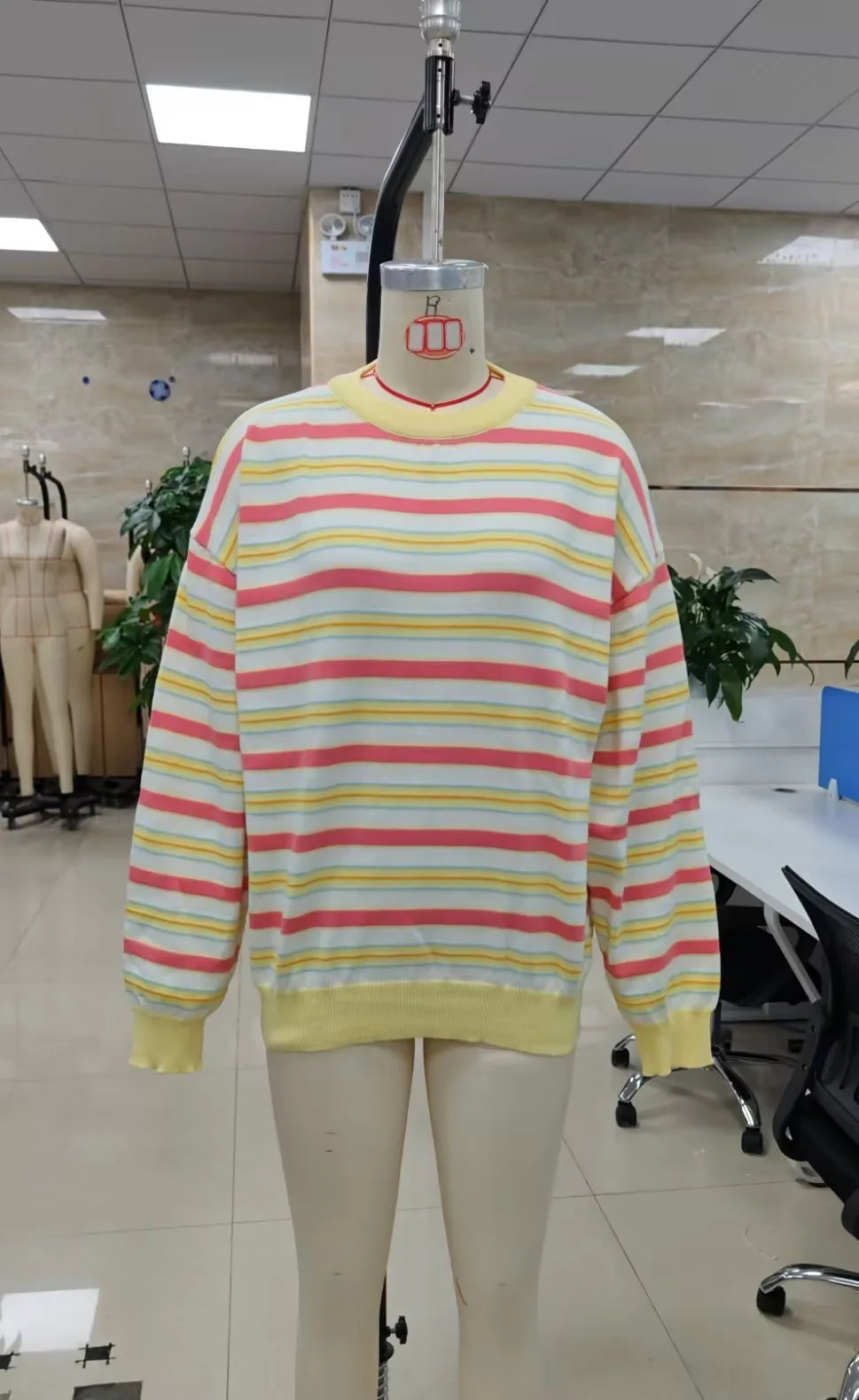 Stripe Knit Sweater Women Crew Neck Drop Shoulder Long Sleeve Oversized Pullover Loungewear Daily Casual Basic Knit Top