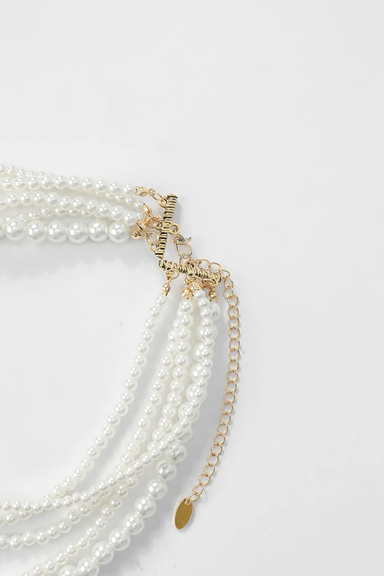 Vintage Gothic Asymmetric Brass Pendant Pearl Necklace Versatile Waist Chain For Women