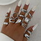 12Pcs/Set Vintage Irregular Geometric Open Adjustable Rings Women New Trend Goth Metal Rings Suitable for Daily Party
