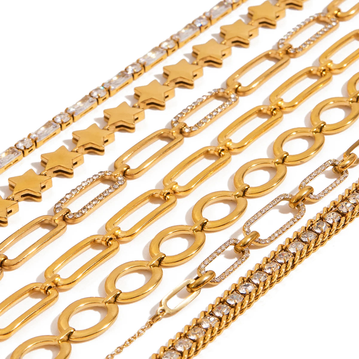 Zircon Star Metal Chain Bracelet Bangle Gold Plated Stainless Steel Watproof Summer Trendy Wrist Jewelry For Women