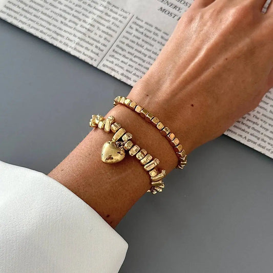 2Pcs/Set Creative Irregular Acrylic Beaded Bracelet Women Minimalist Heart Pendant Charm Bracelet 2026 Fashion Jewelry