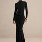 High Neck Long Sleeve Mermaid Maxi Dress Women Slim Ruched Waist Bodycon Floor Length Evening Party Formal Dress