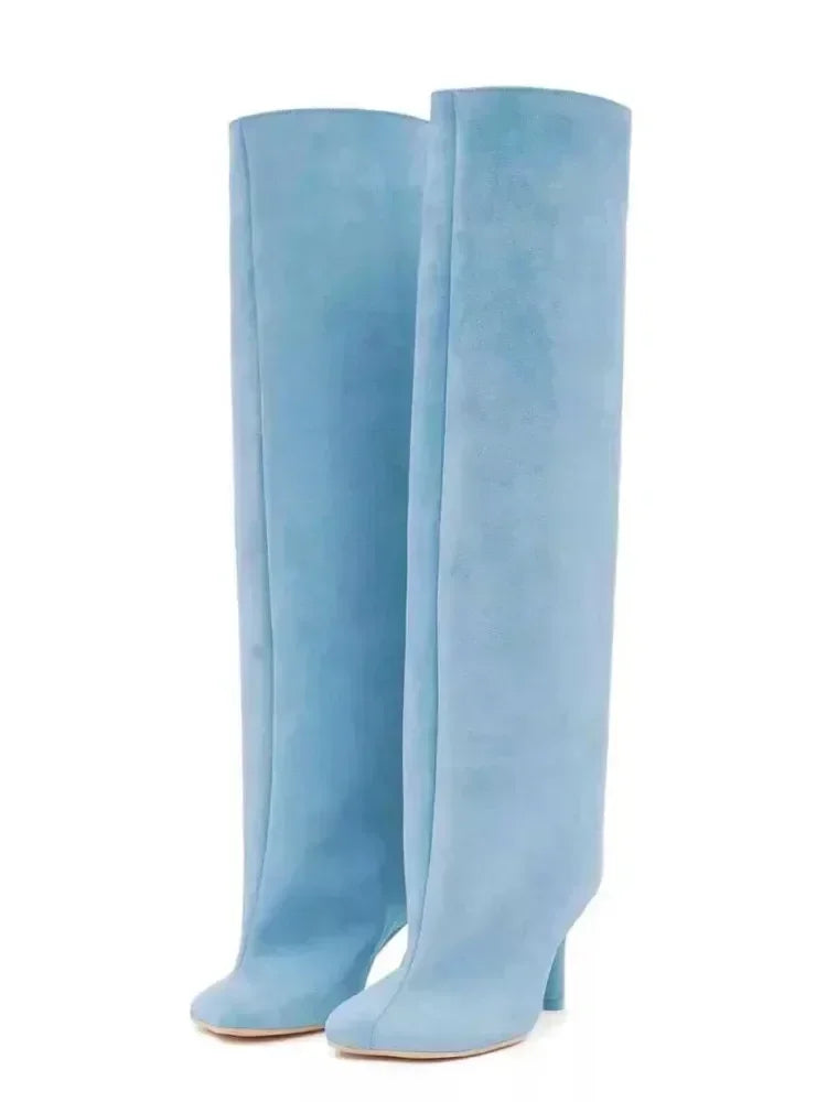 Autumn and Winter New 6cm Slim High Heels Knee High Women's Boots Round Toe Fashionable Women's Long Boots Knight Boots