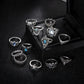 13Pcs/Set Vintage Carved Hollow Flower Crown Love Rings for Women Trendy Retro Exquisite Fringer Rings Party Jewelry Gift