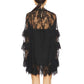 Women Lace Sheer Dress Sexy See Through Mesh Long Sleeve High Neck Floral Cover Up Cocktail Party Mini Dresses
