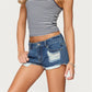Womens Low Waist Distressed Denim Shorts Frayed Raw Hem Ripped Jeans Shorts with Inner Layer Casual Streetwear Hot Pants