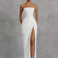 Chiffon Off-shoulder Strapless Sexy Maxi Dress Women Elegant Sleeveless Backless High Split Ruched Club Party Dress