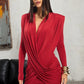 Deep V Neck Ruched Long Sleeve Mini Dress Woman Clothes Fall Sexy White Dresses Nightclub Outfits