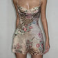 Leopard Flower Print Dress Women Low-Neck Skinny Sleeveless Skinny Sexy Midnight Summer Fashion Hottie Mini Bodycon