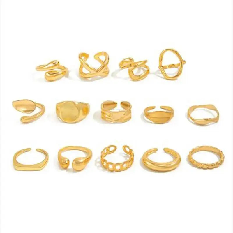 14Pcs/Set Punk Irregular Water Drop Open Rings for Women New Trend Vintage Adjustable Finger Rings Couple Jewelry Gift