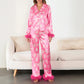 Christmas Pajamas for Women Feather Trim Button Down Long Sleeve Top and Pants Pj Set Soft Sleepwear Loungewear