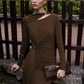 Long Sleeve Hollow Pleated Maxi Dress Elegant Evening Gown Dresses Woman Fall Winter Clothes