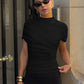 Fashion Asymmetric Ruched Top Women T Shirts White Black Summer Clothing 2026